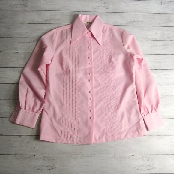 Montgomery Ward Vintage Women's Pink Top Size 36 M Long Sleeve 1970's Blouse - Picture 2 of 9